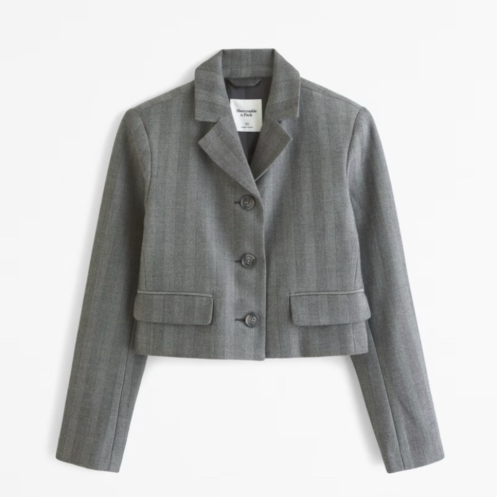Abercrombie & Fitch Gray Pinstripe Cropped Blazer and Pleated Skirt Set - Picture 7 of 13